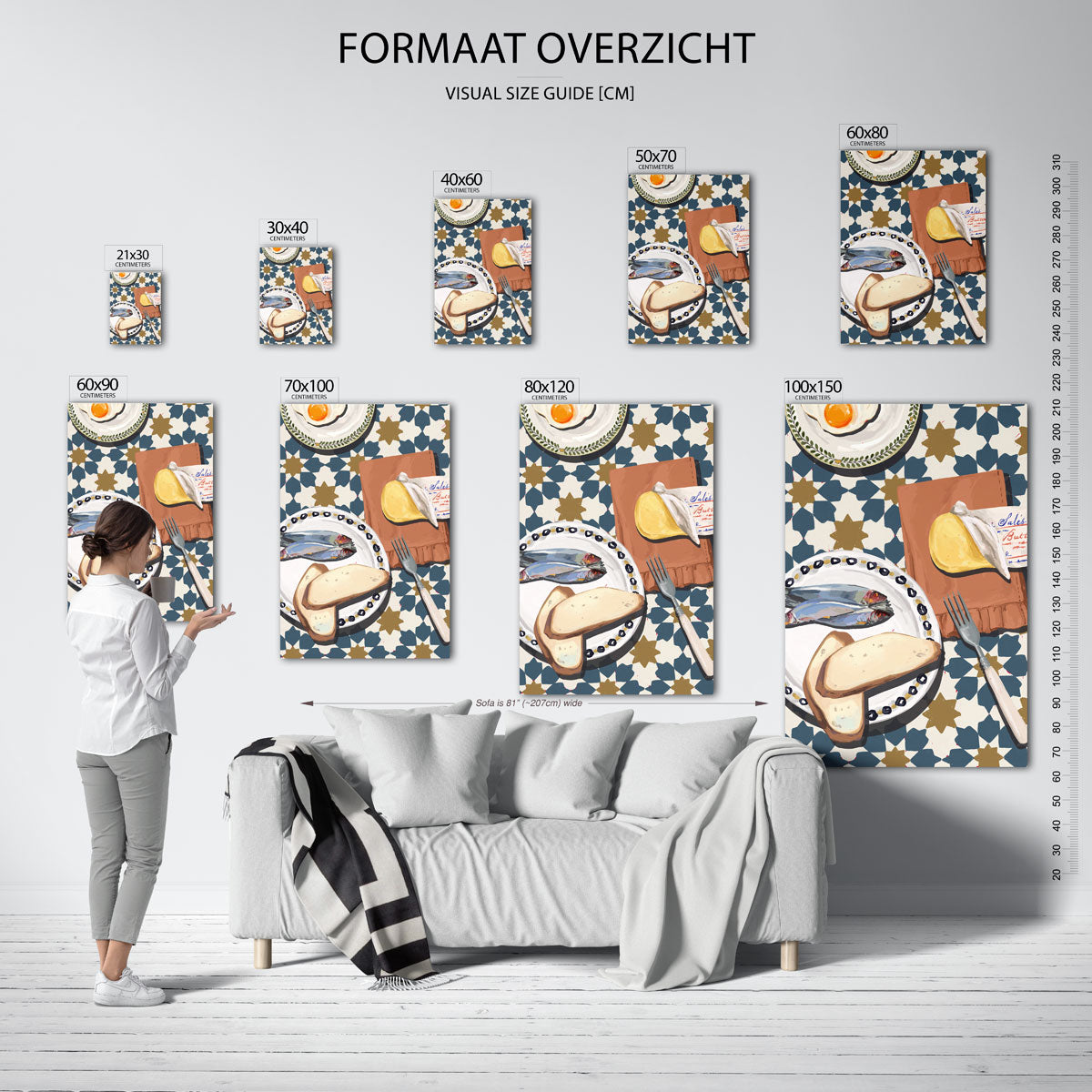 Ontbijt met vis en brood – staande muurposter voor keuken of eethoek