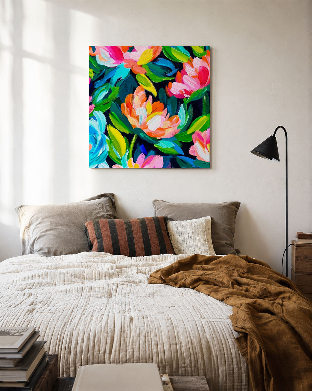 Kleurrijke bloemenpracht kunstwerk – detailweergave – dit kunstwerk toont een levendige compositie van bloemen in felle