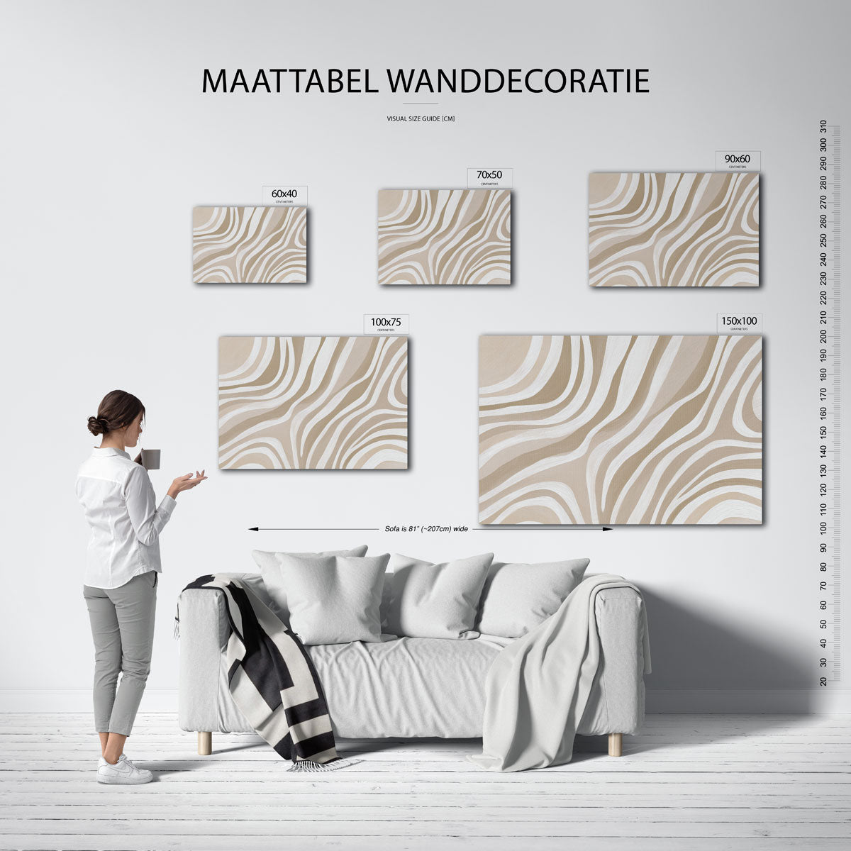 Golvende lijnen – Liggende wanddecoratie – moderne liggende wandkunst