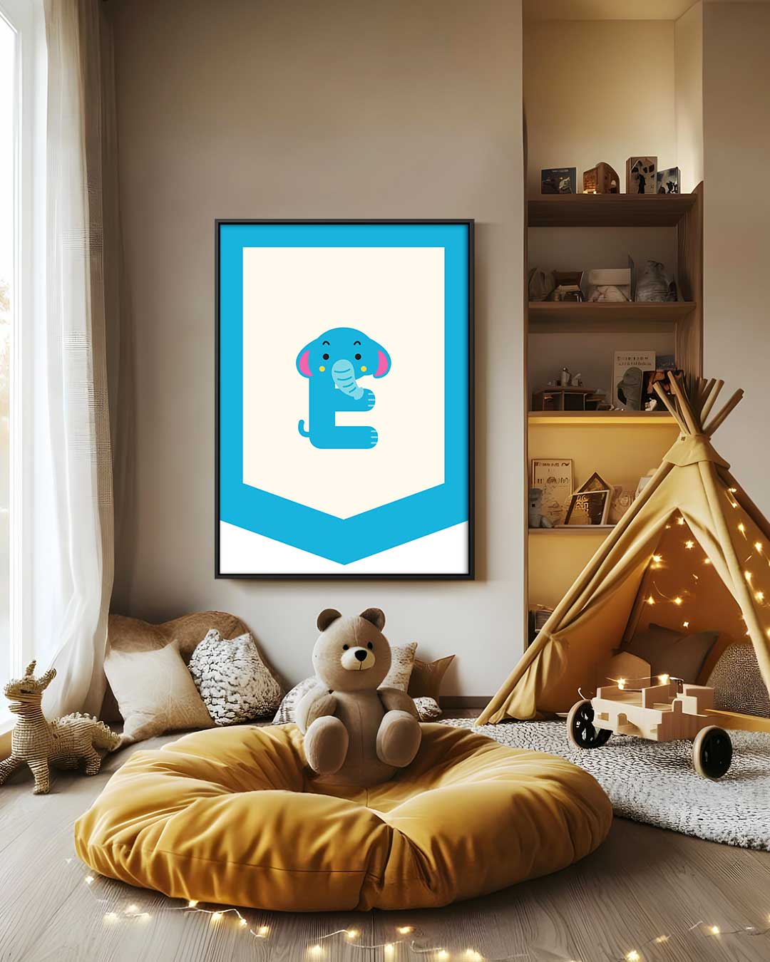 Schattig Olifantje Alfabet Poster – staand kunstwerk voor modern interieur