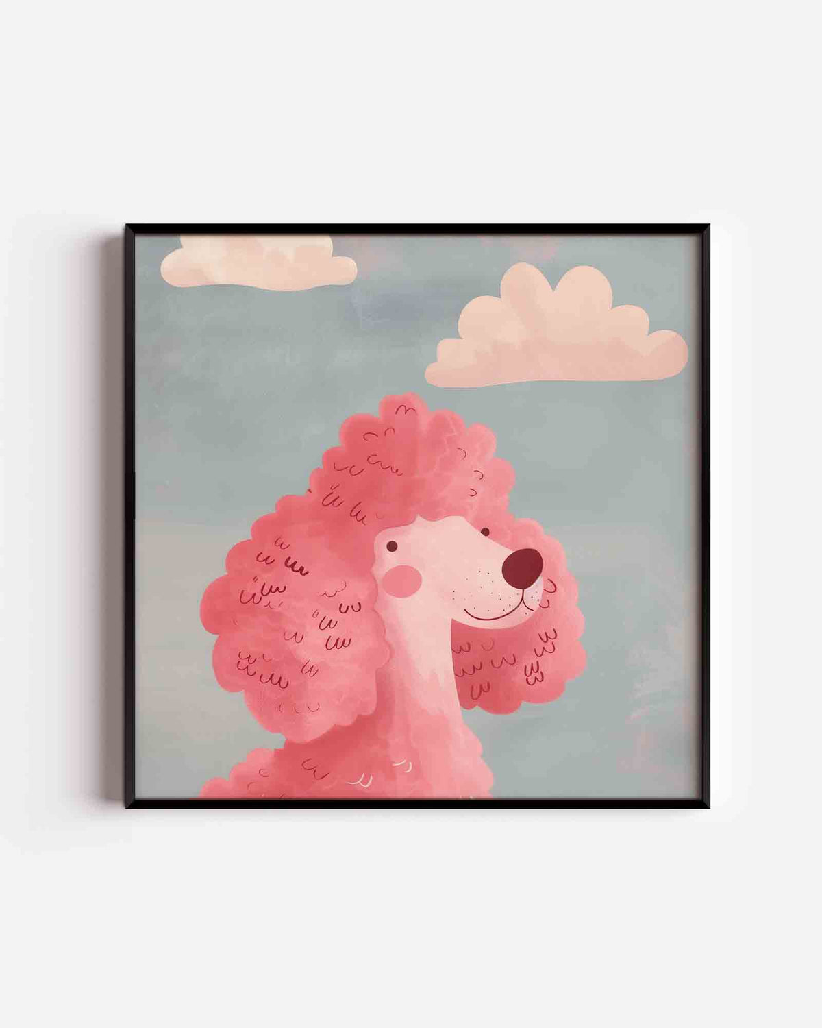 Roze poedel – vierkante kinderposter als wanddecoratie