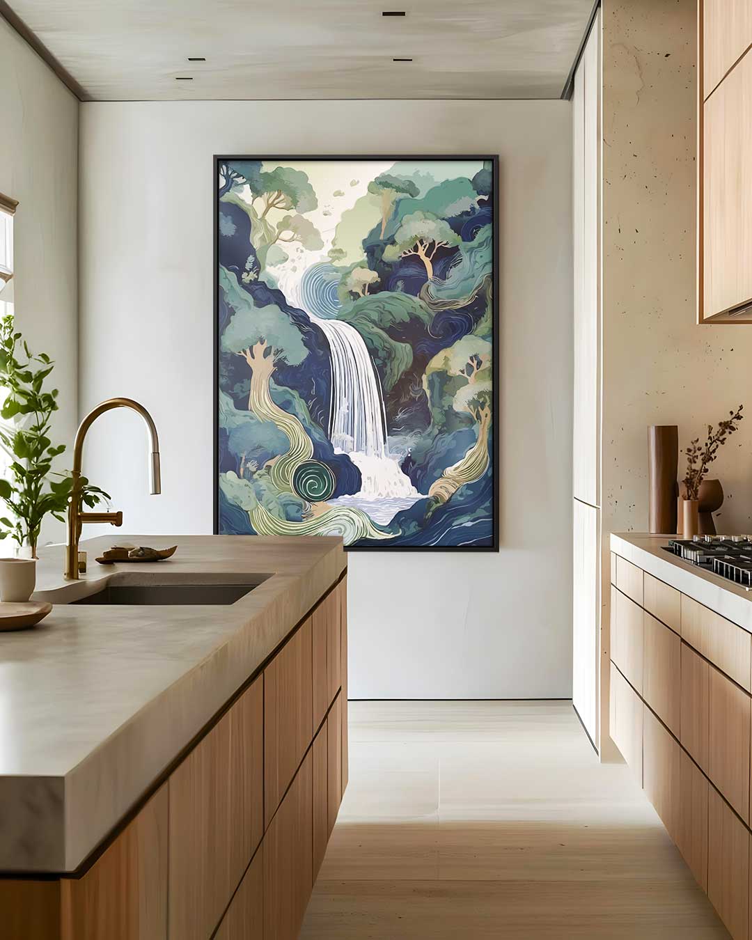 Magische Boswaterval – canvas wanddecoratie in portret formaat