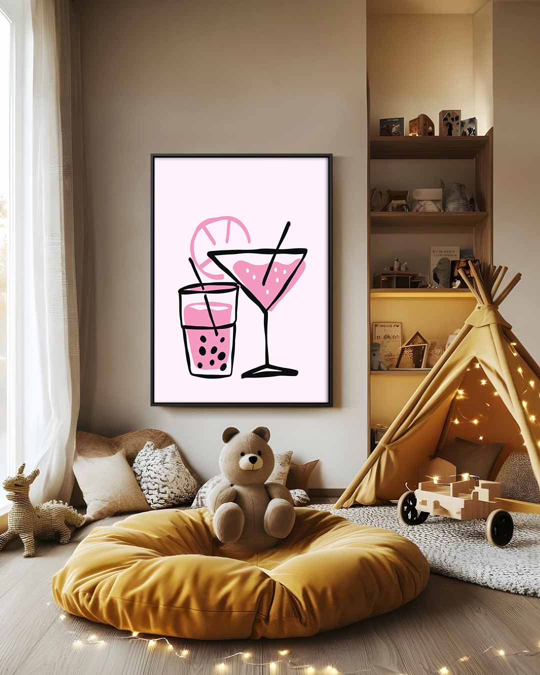 Verfrissende Cocktail Illustratie – modern portret kunstwerk van WallArtistic