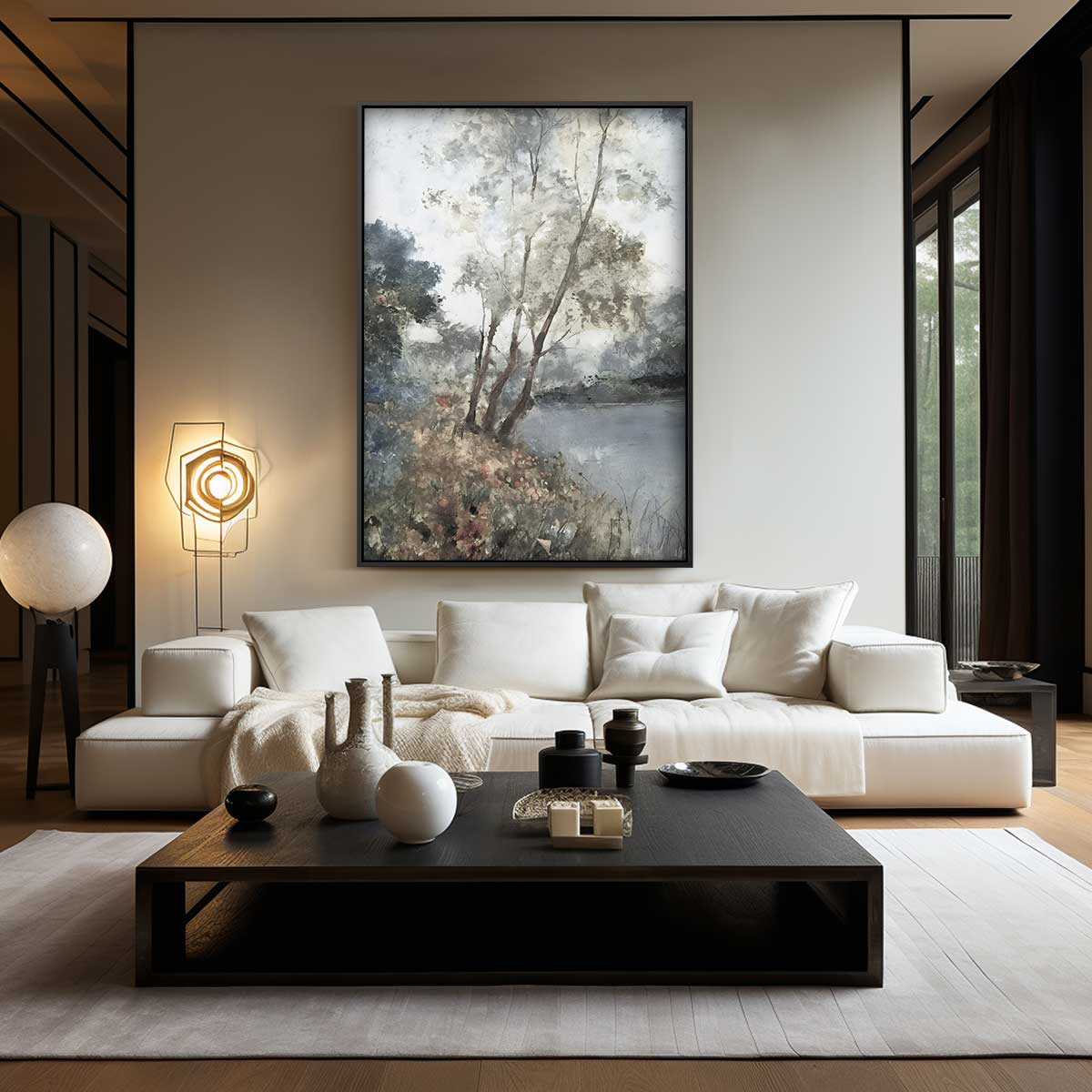 Herfstwandeling aan het Meer – staand kunstwerk voor modern interieur