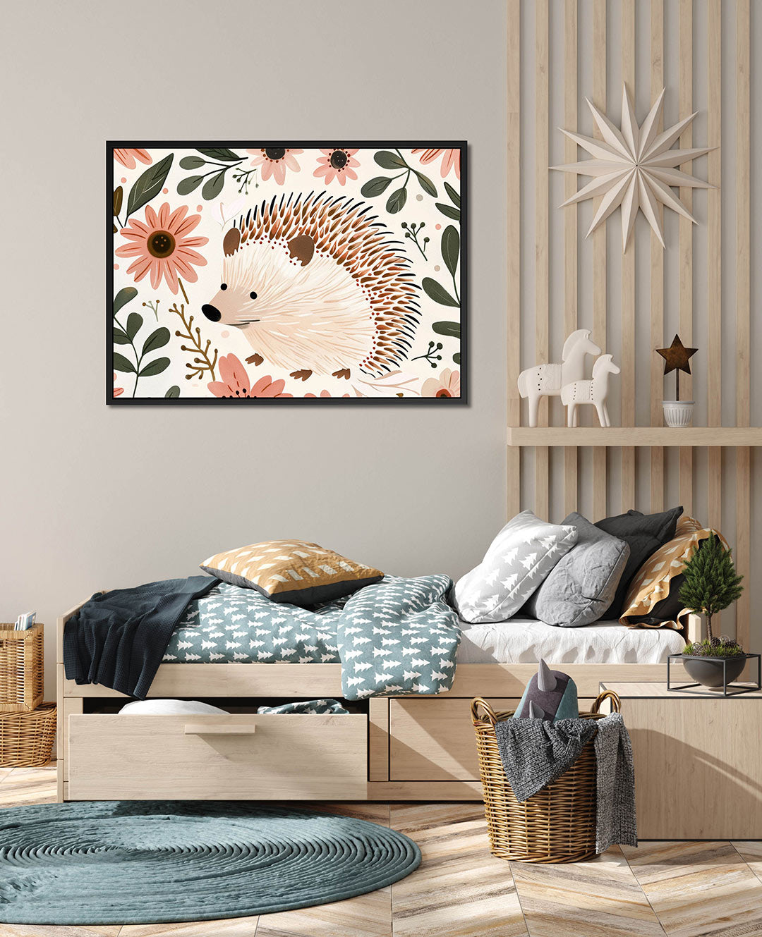 Egel en bloemen – wanddecoratie in interieur