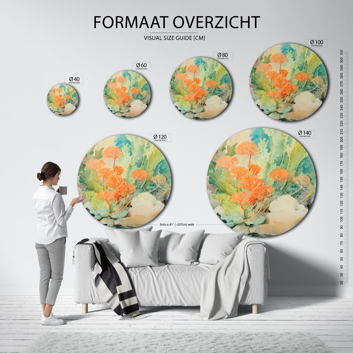 Oranje bloemen – abstracte wandkunst met textuur als muurcirkel