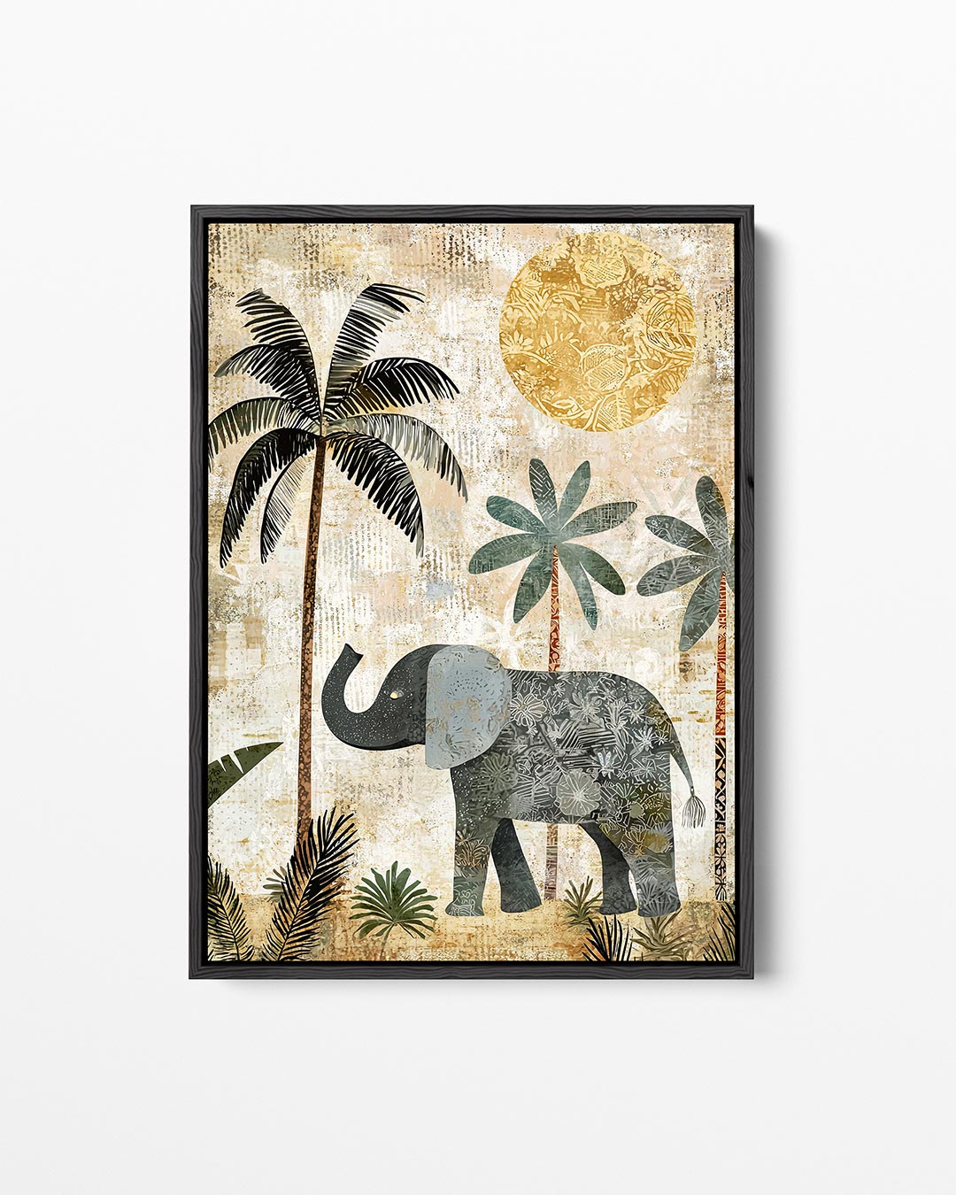 Olifant en palmbomen – staand wanddecoratie kunstwerk