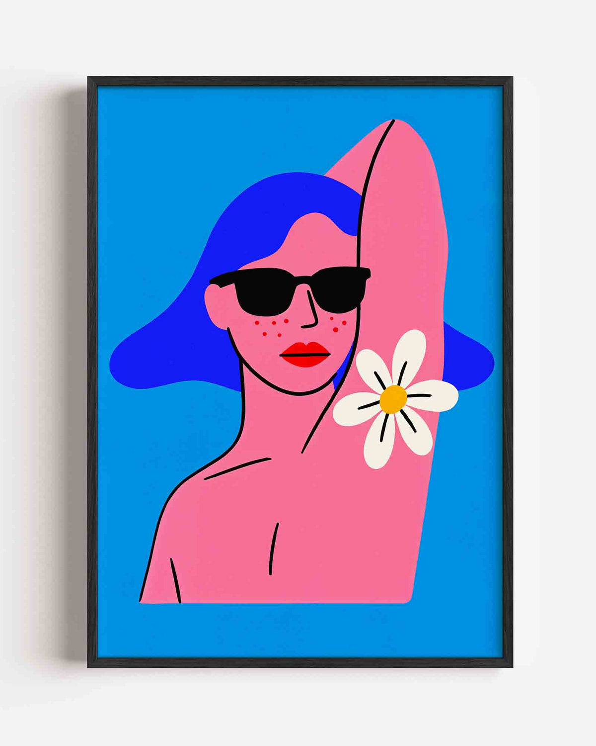 Vrouw met zonnebril en bloem – Pop Art en Streetart portret poster als wanddecoratie