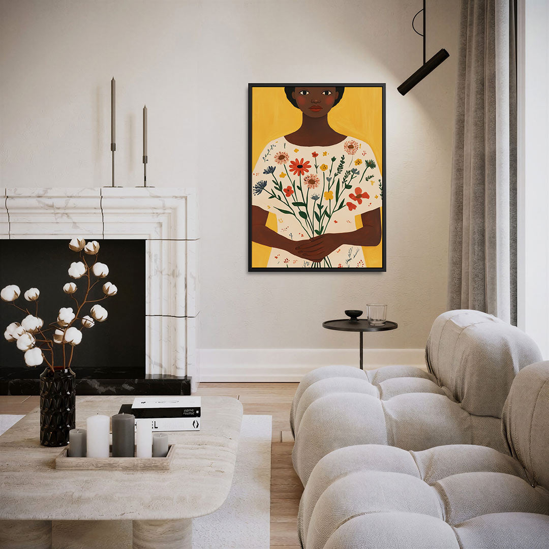 Bloemenportret vrouw – staand wanddecoratie kunstwerk