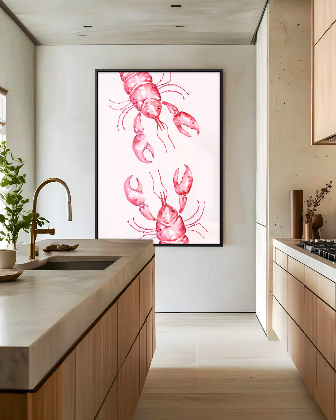 Vrolijke Kreeften in Aquarel – staand kunstwerk voor modern interieur