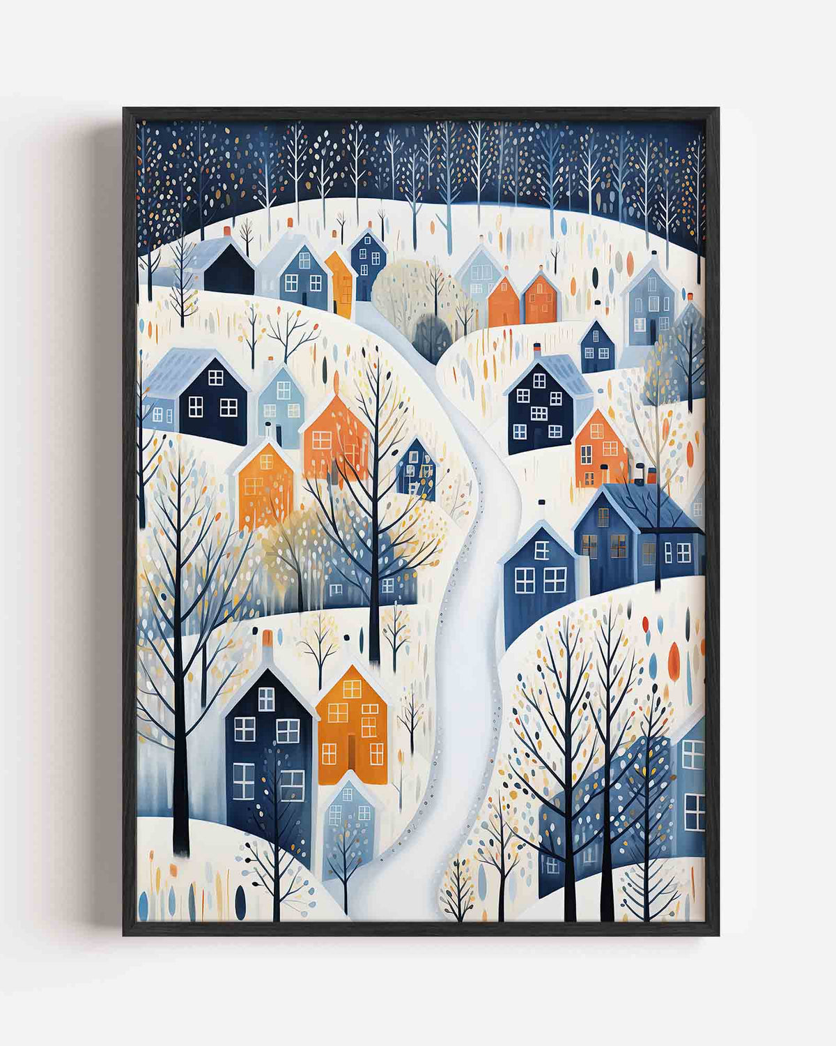 Winterdorp met kleurrijke huizen – kerst portret poster als wanddecoratie