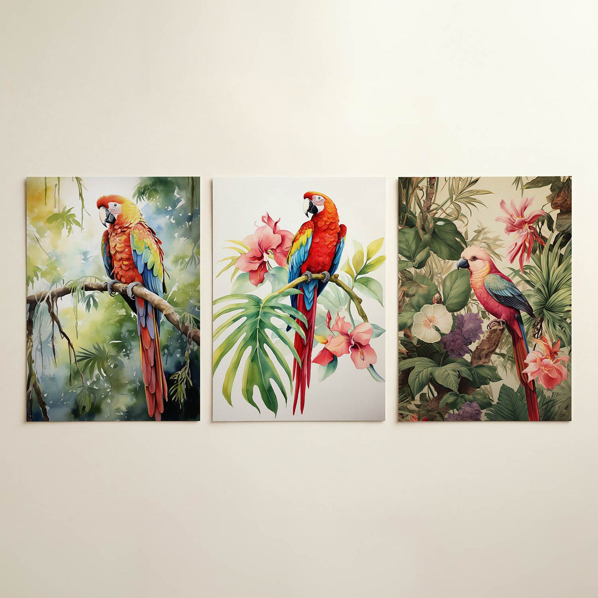 Abstract driedelige posterset in interieur