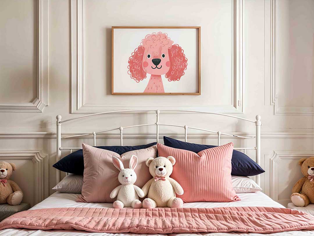 Roze poedel – kids poster in liggend formaat