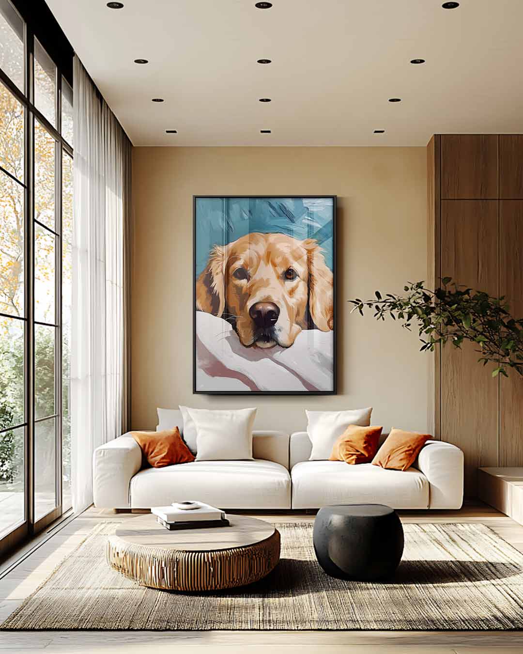 Schattige Hond aan het Chillen – modern portret kunstwerk van WallArtistic