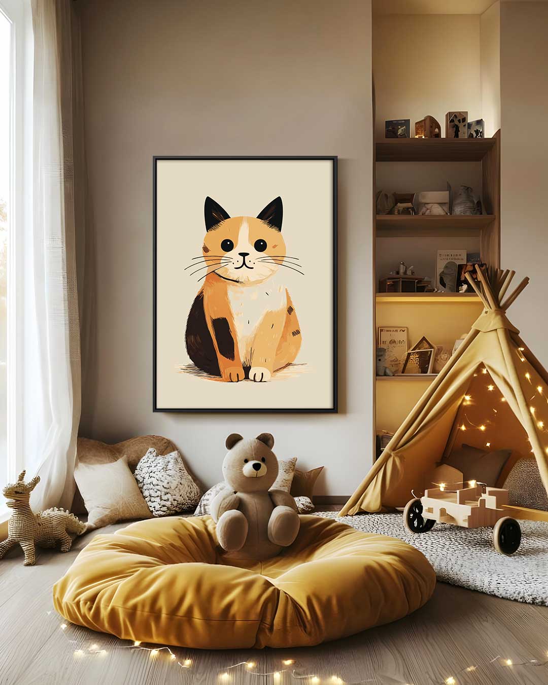 Schattige Kat Illustratie – canvas wanddecoratie in portret formaat