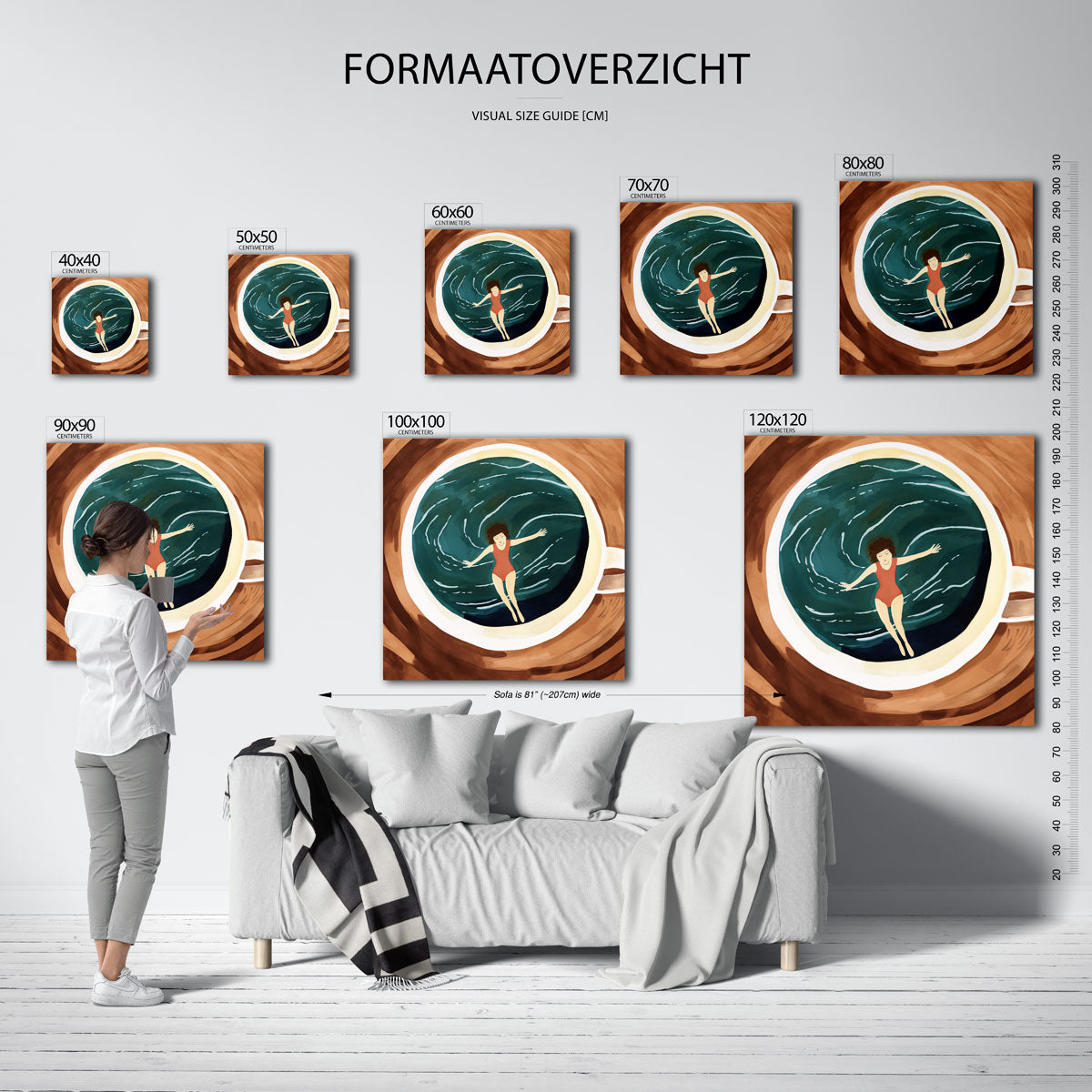 Zwemmer in kopje – vierkante muurposter voor keuken of eethoek