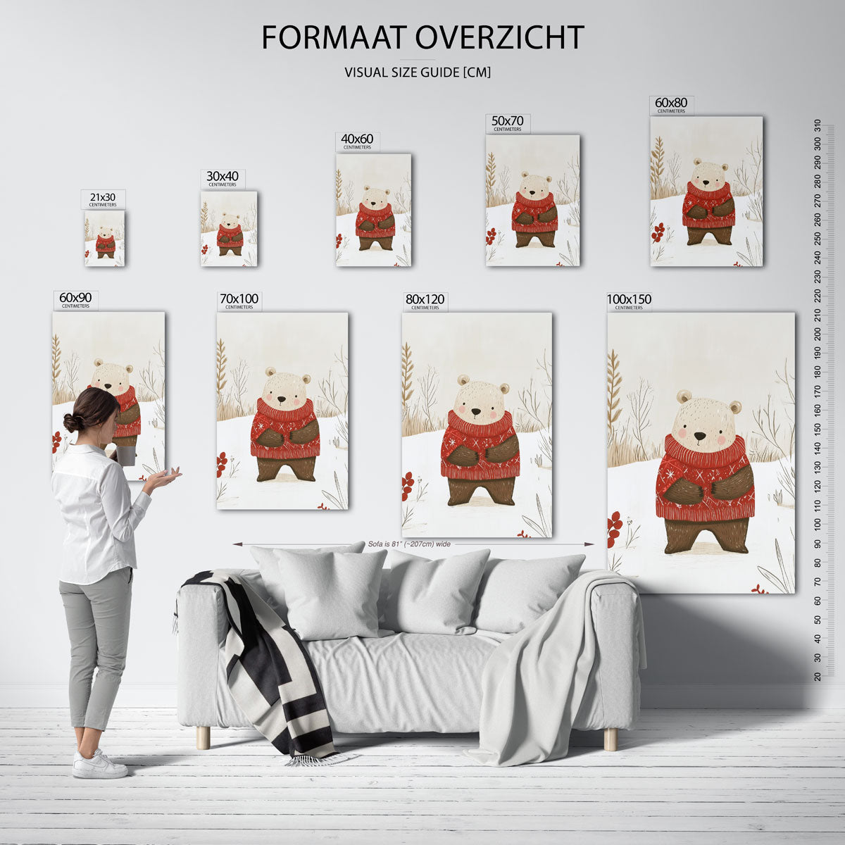Beer met rode trui – staande muurposter voor de kinderkamer
