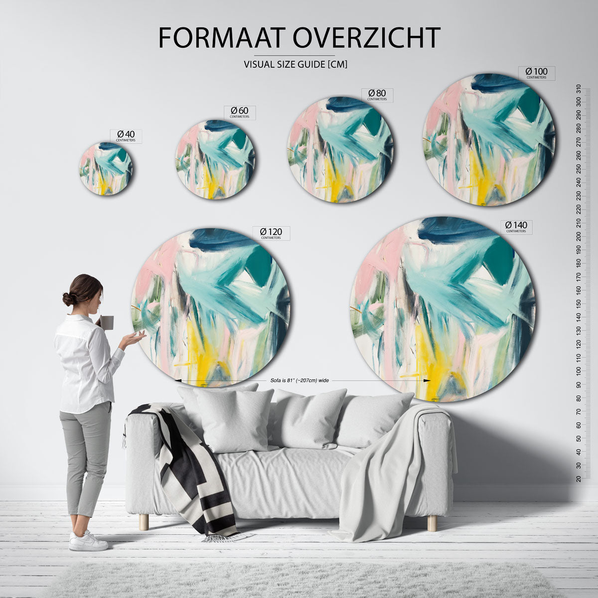 Abstracte penseelstreken – kleurrijke wandkunst als muurcirkel