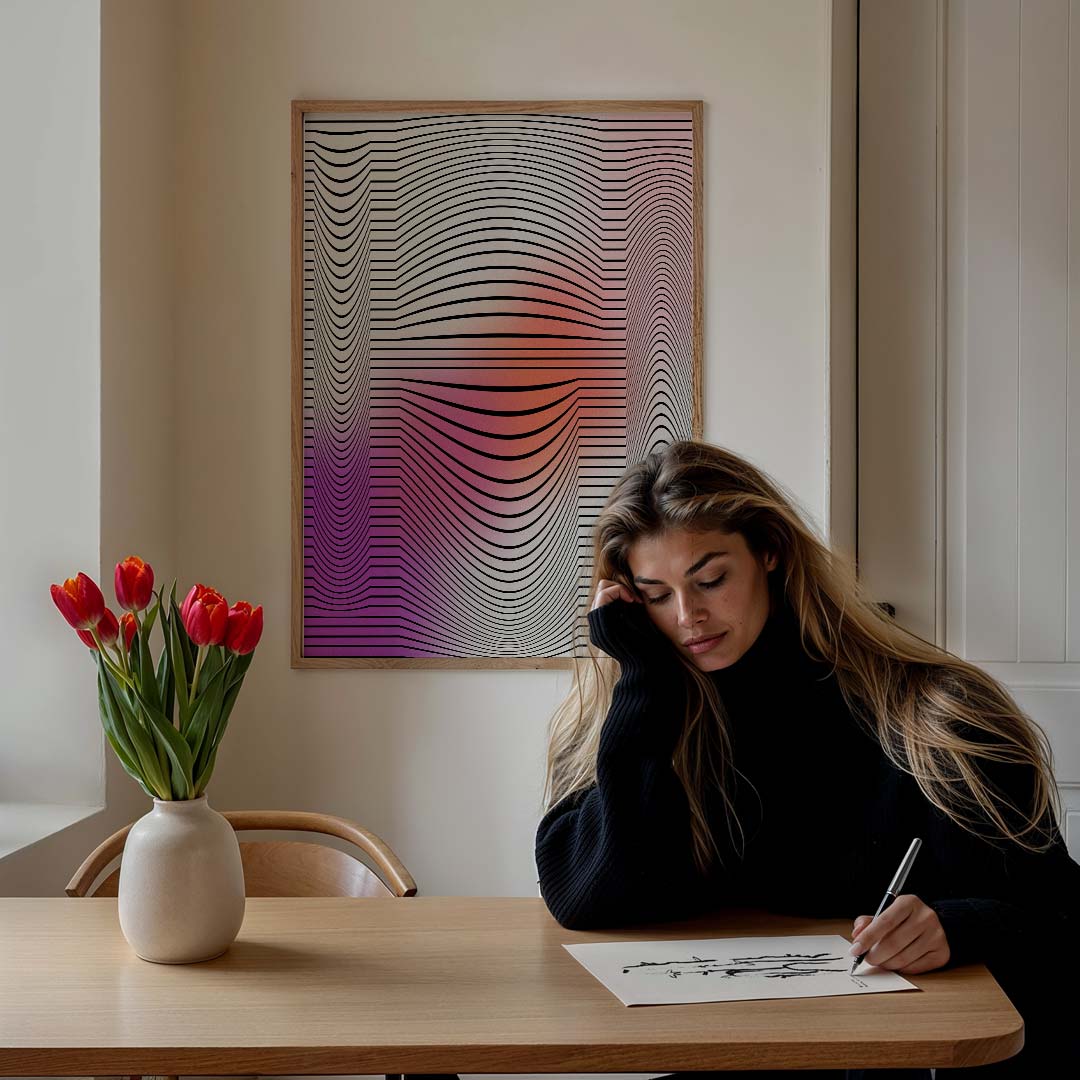 Moderne Golven Kunstposter – staande muurposter met kleurrijke abstracte vormen