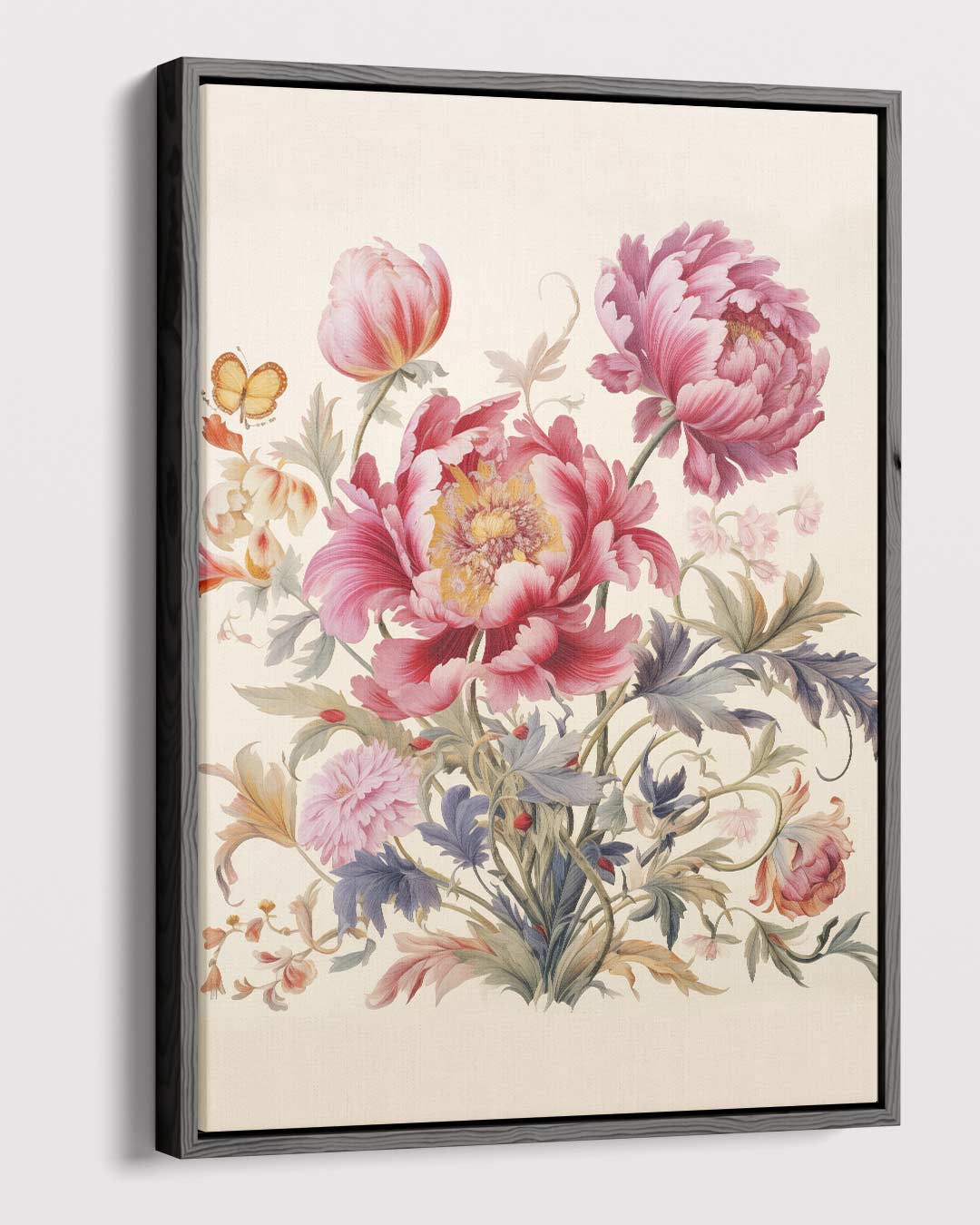 Bloemenpracht met Vlinder – canvas wanddecoratie in portret formaat