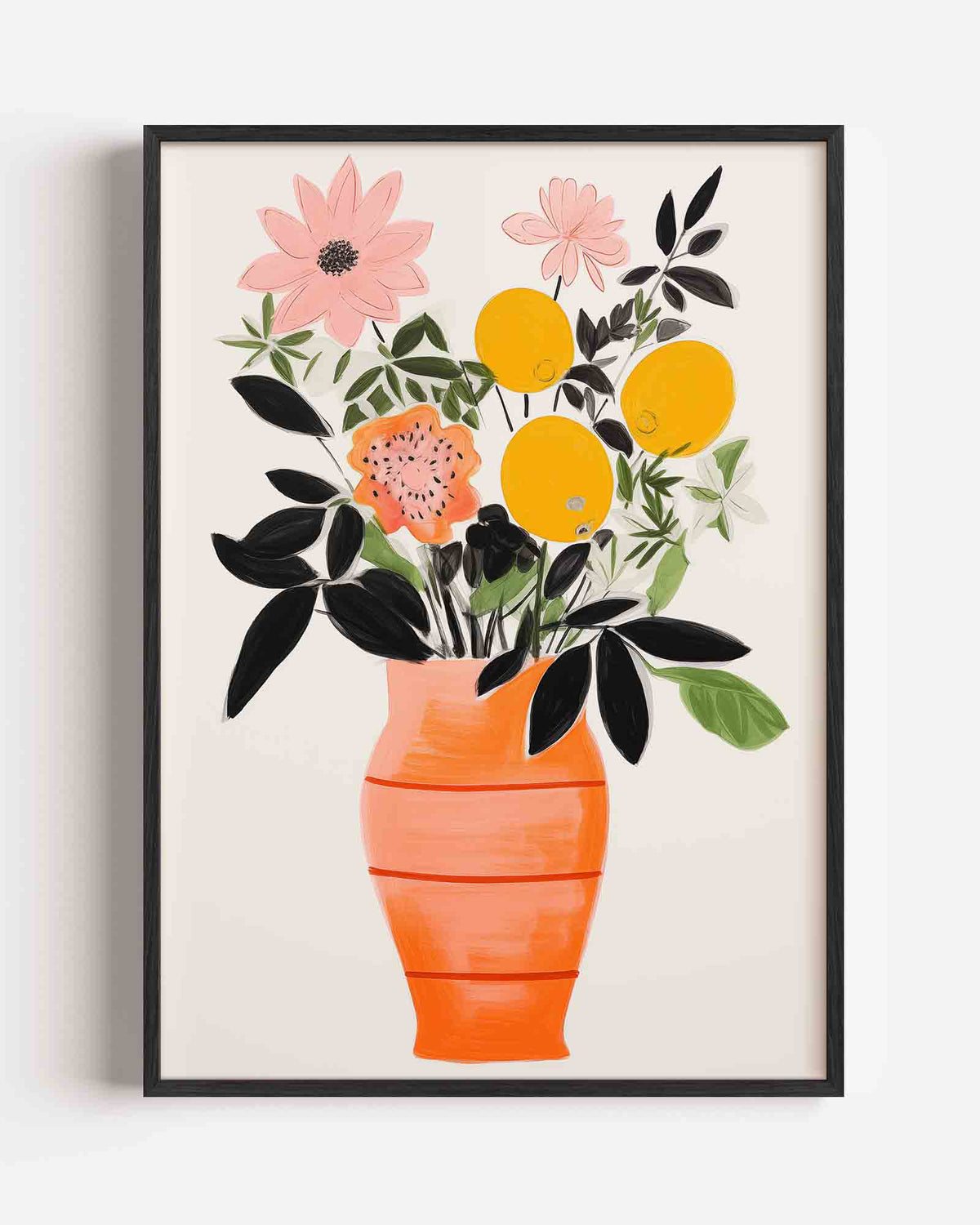 Bloemen in oranje vaas – bloemen portret poster als wanddecoratie
