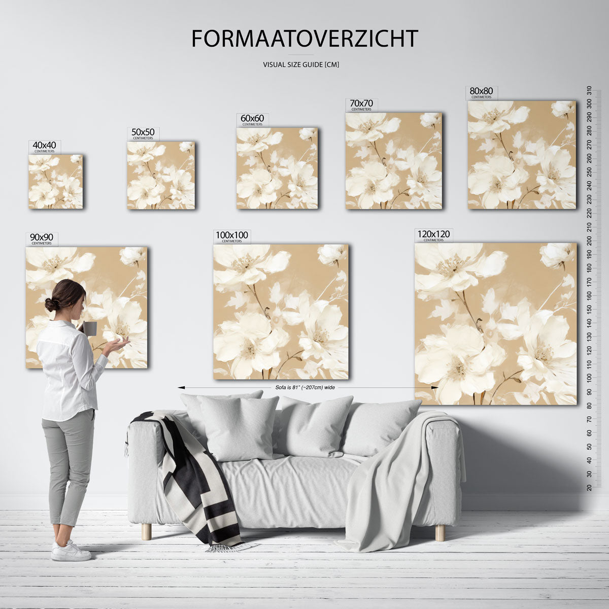 Witte bloemen – vierkante muurposter met vintage uitstraling