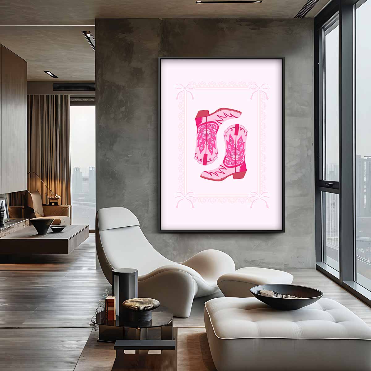 Roze Cowboylaarzen Illustratie – staand kunstwerk voor modern interieur