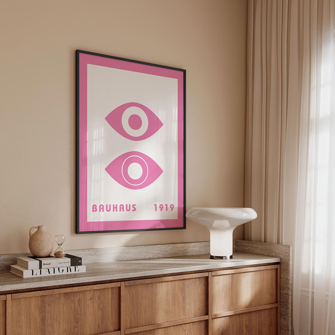 Oogvormen en kleur – geometrische Bauhaus poster in staand formaat