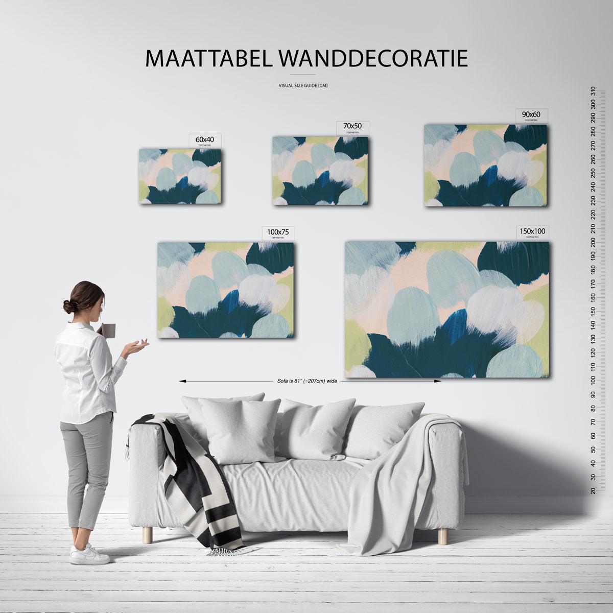 Organische borstelvegen – moderne liggende wandkunst