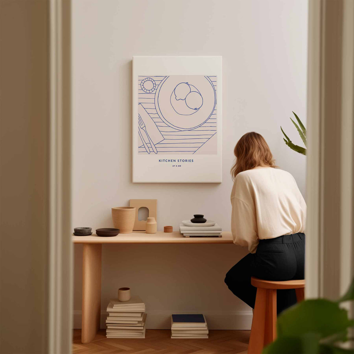Ontbijtmoment – kunstwerk met zwarte baklijst