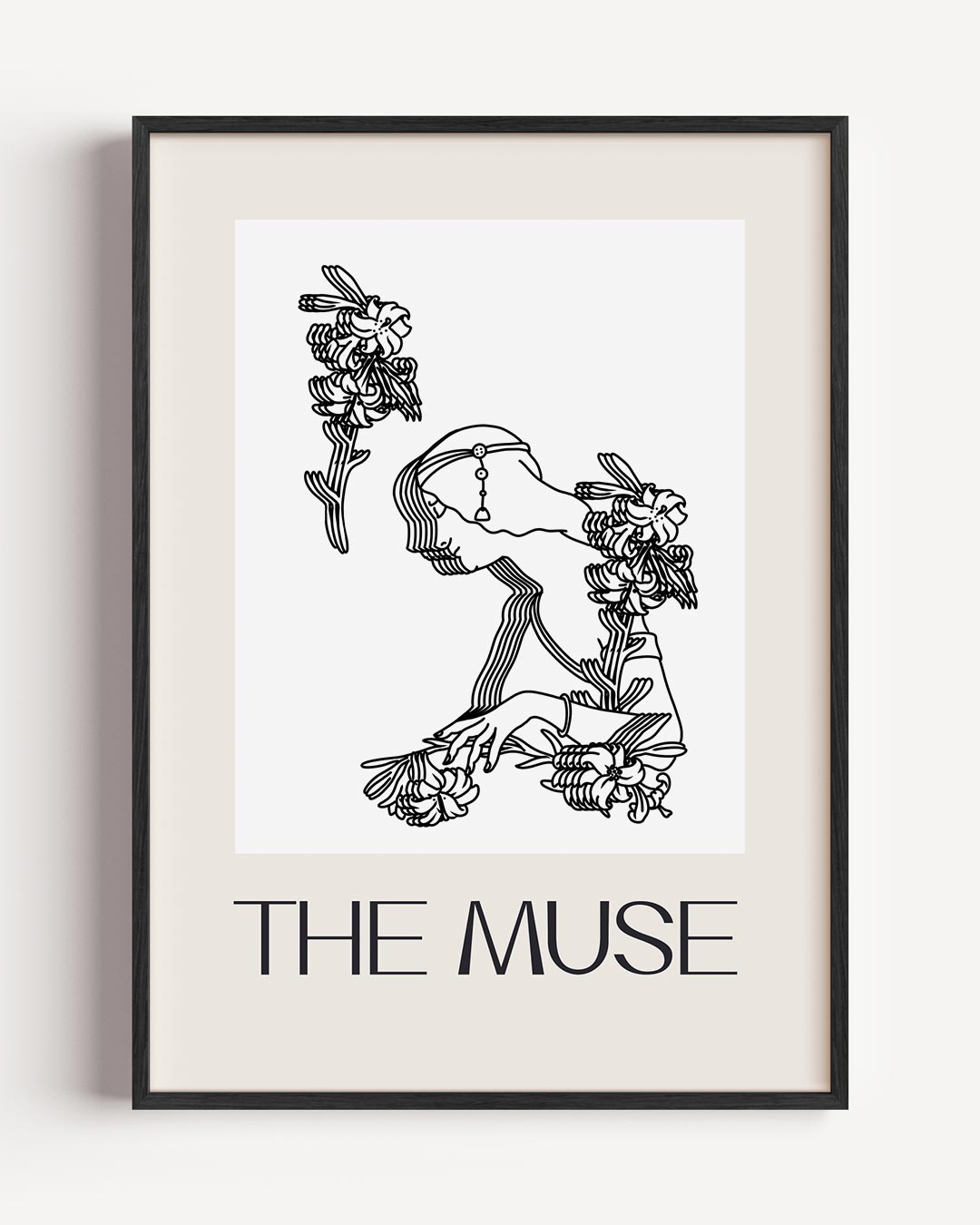 The Muse Bloemenlijntekening – mindfulness portret poster als wanddecoratie