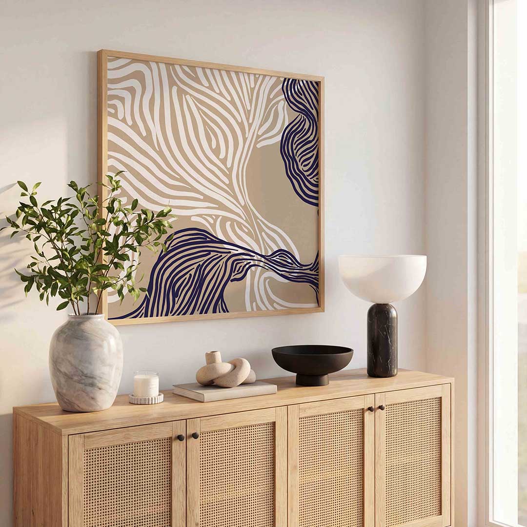 Golvende lijnen – abstracte wandkunst als vierkante poster