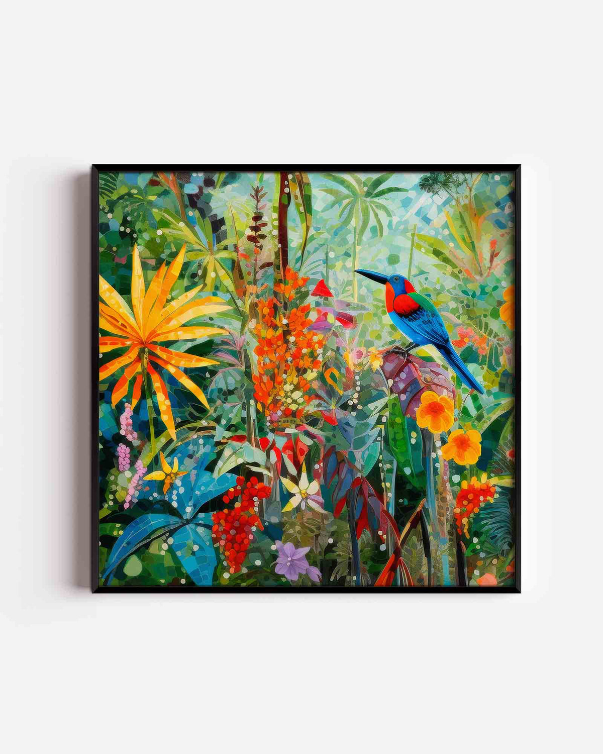 Vogel en bloemen – jungle vierkante poster als wanddecoratie
