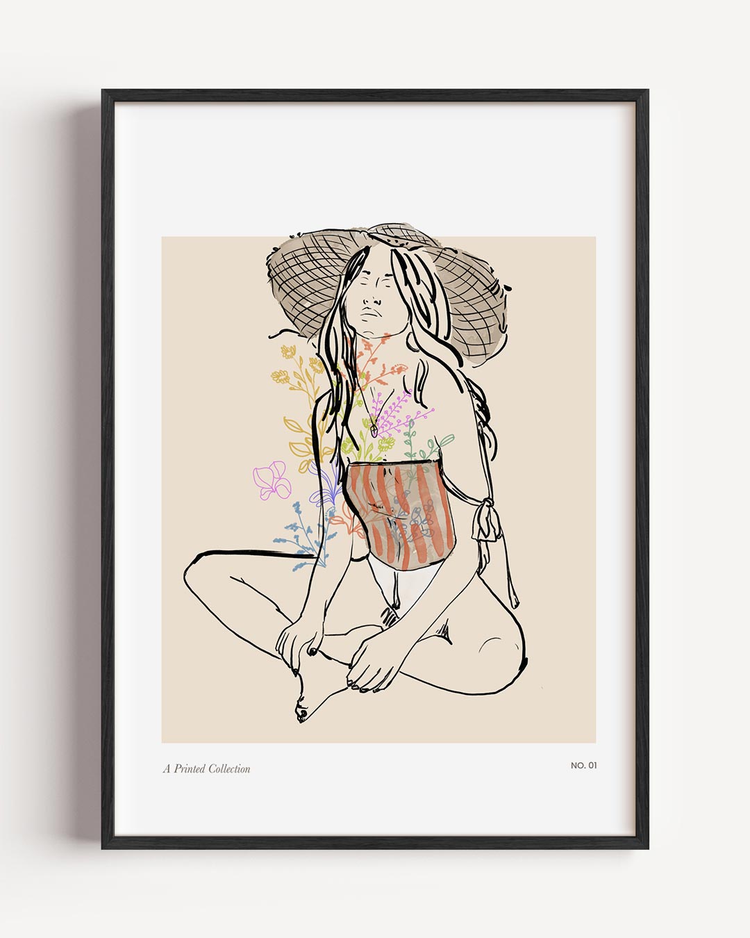 Boho Bloemen Dames – lijntekening portret poster als wanddecoratie