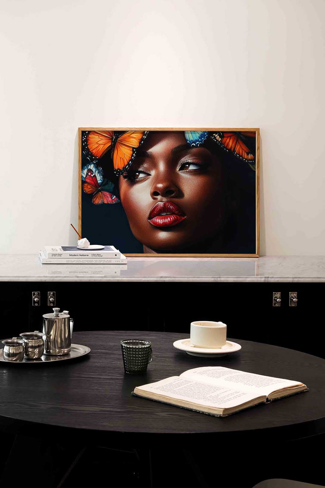 Vlinders en gezicht – portret poster in liggend formaat