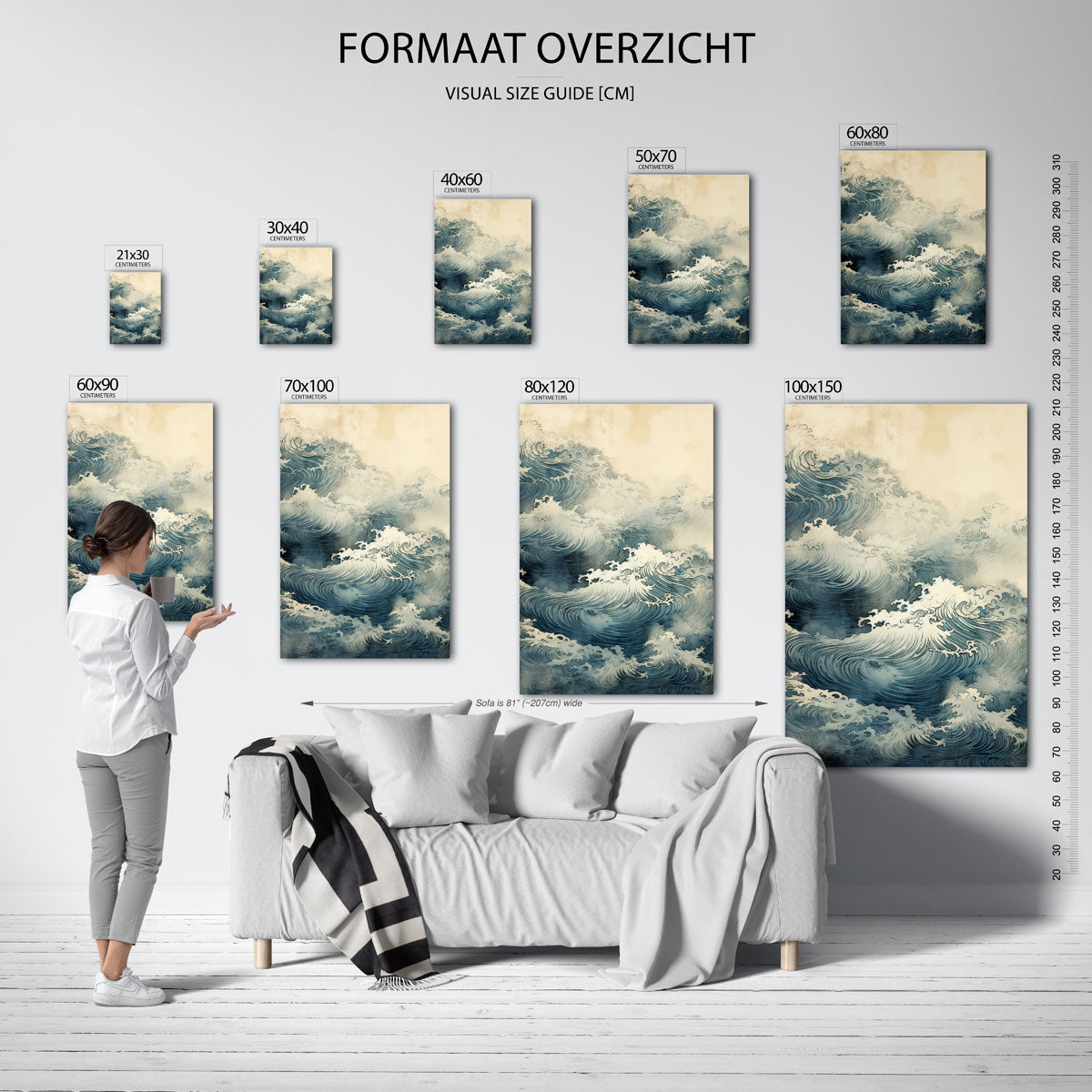 Golvende zee – staande muurposter met Aziatische uitstraling