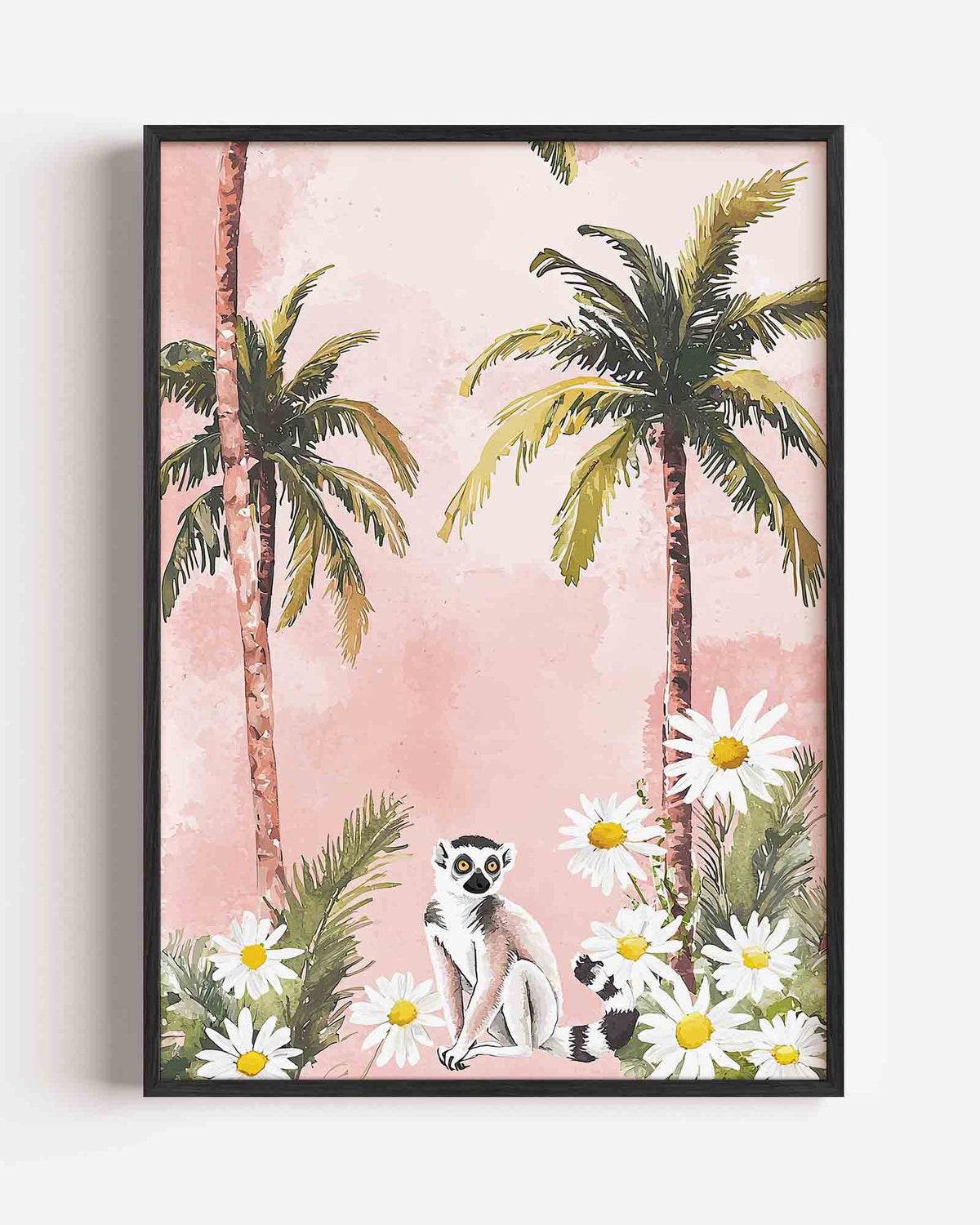 Lemur en palmbomen – dieren portret poster als wanddecoratie
