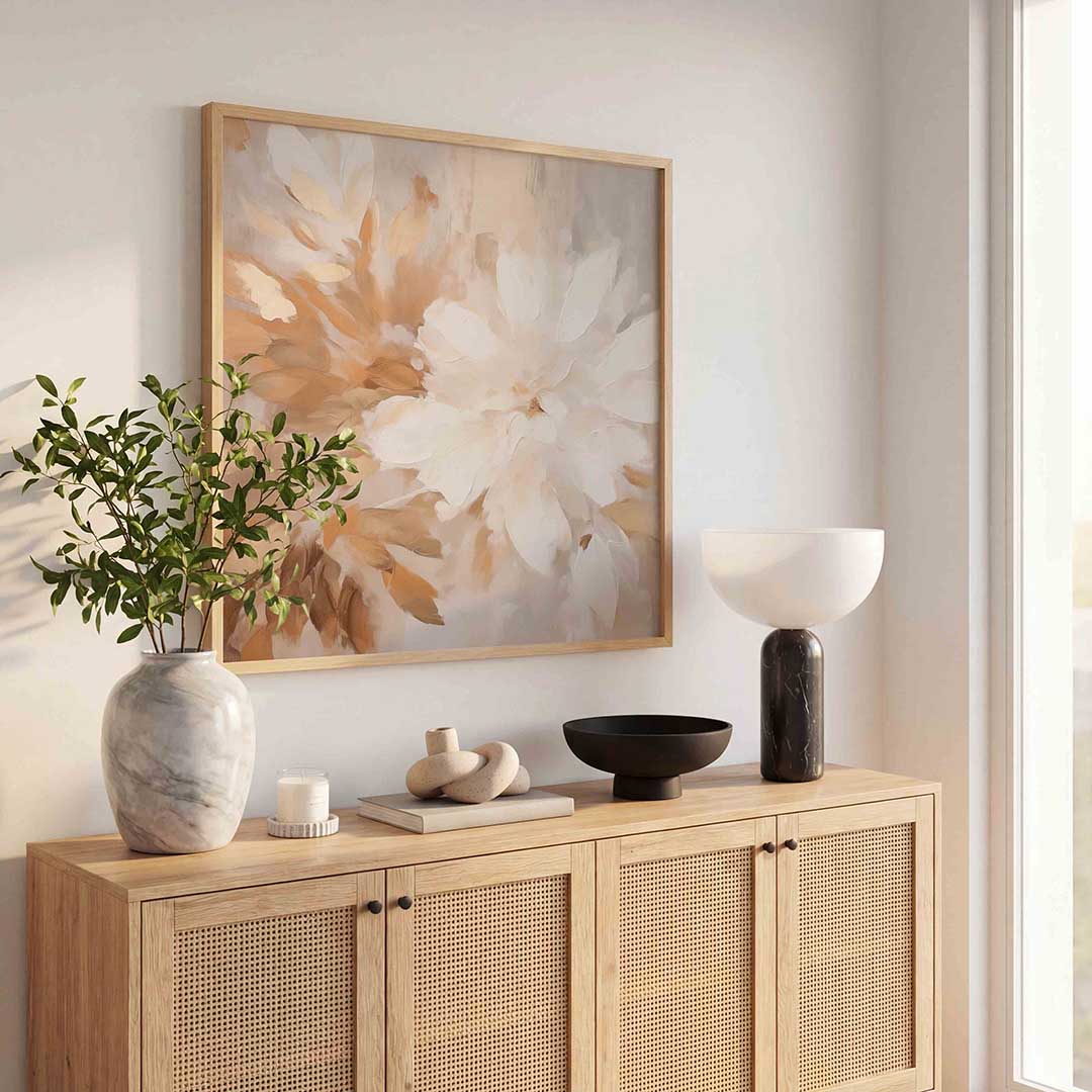 Bloem en bladeren – abstracte wandkunst als vierkante poster
