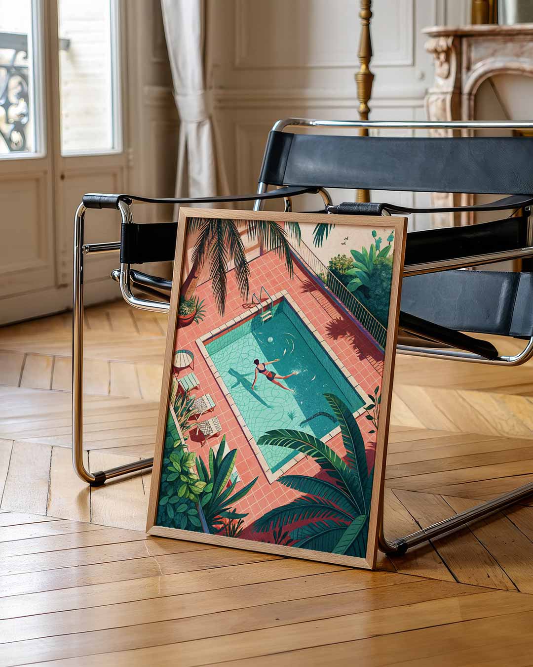 Zwembad Illustratie – staande muurposter met zomerse uitstraling