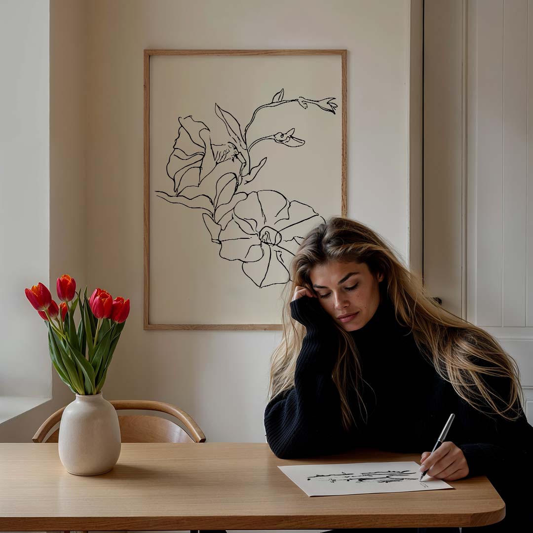 Minimalistische Bloemenillustratie – bloemen poster in staand formaat