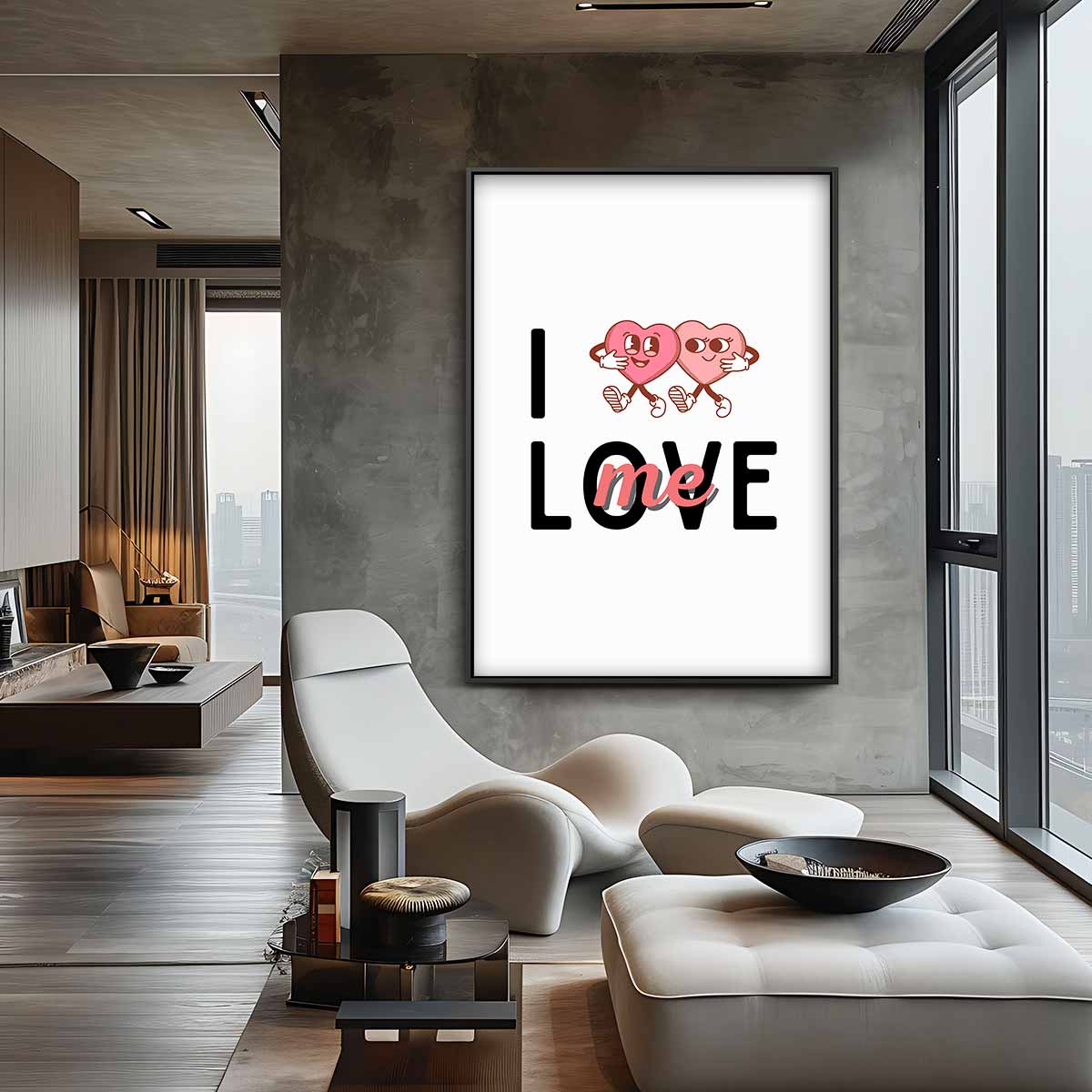 Liefdevolle Hartjes Illustratie – canvas wanddecoratie in portret formaat