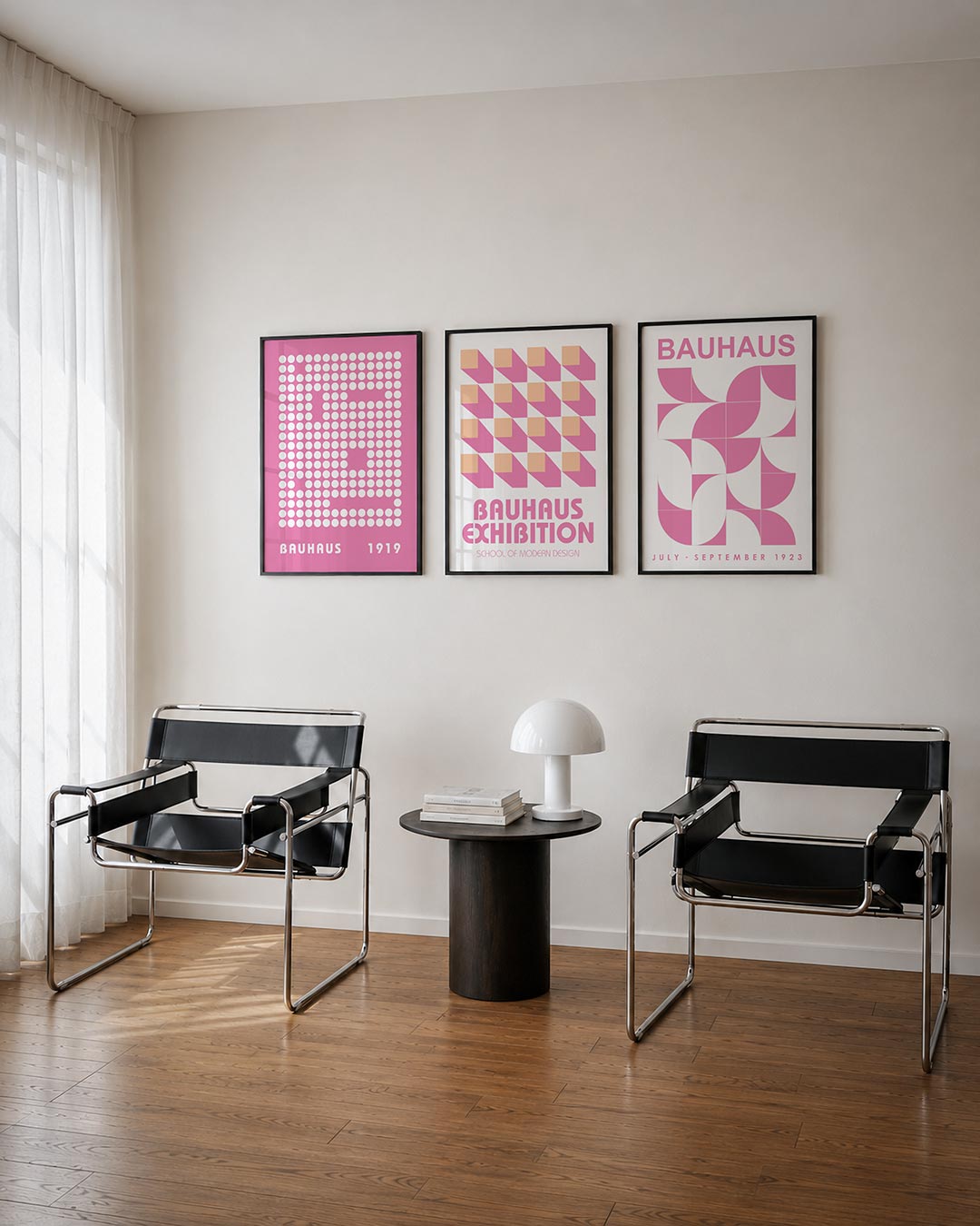 Ritmische puntstructuur posterset – derde productweergave – deze poster toont een speelse ordening van witte stippen op een