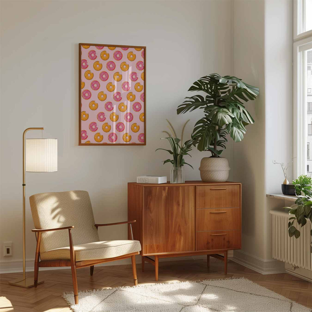 Smakelijke Donut Herhalingsposter – staande muurposter met zomerse uitstraling