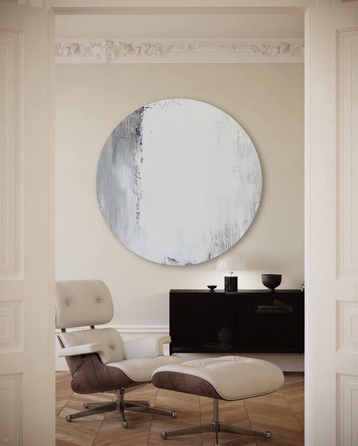 Abstracte grijze – moderne abstracte muurcirkel voor aan de muur