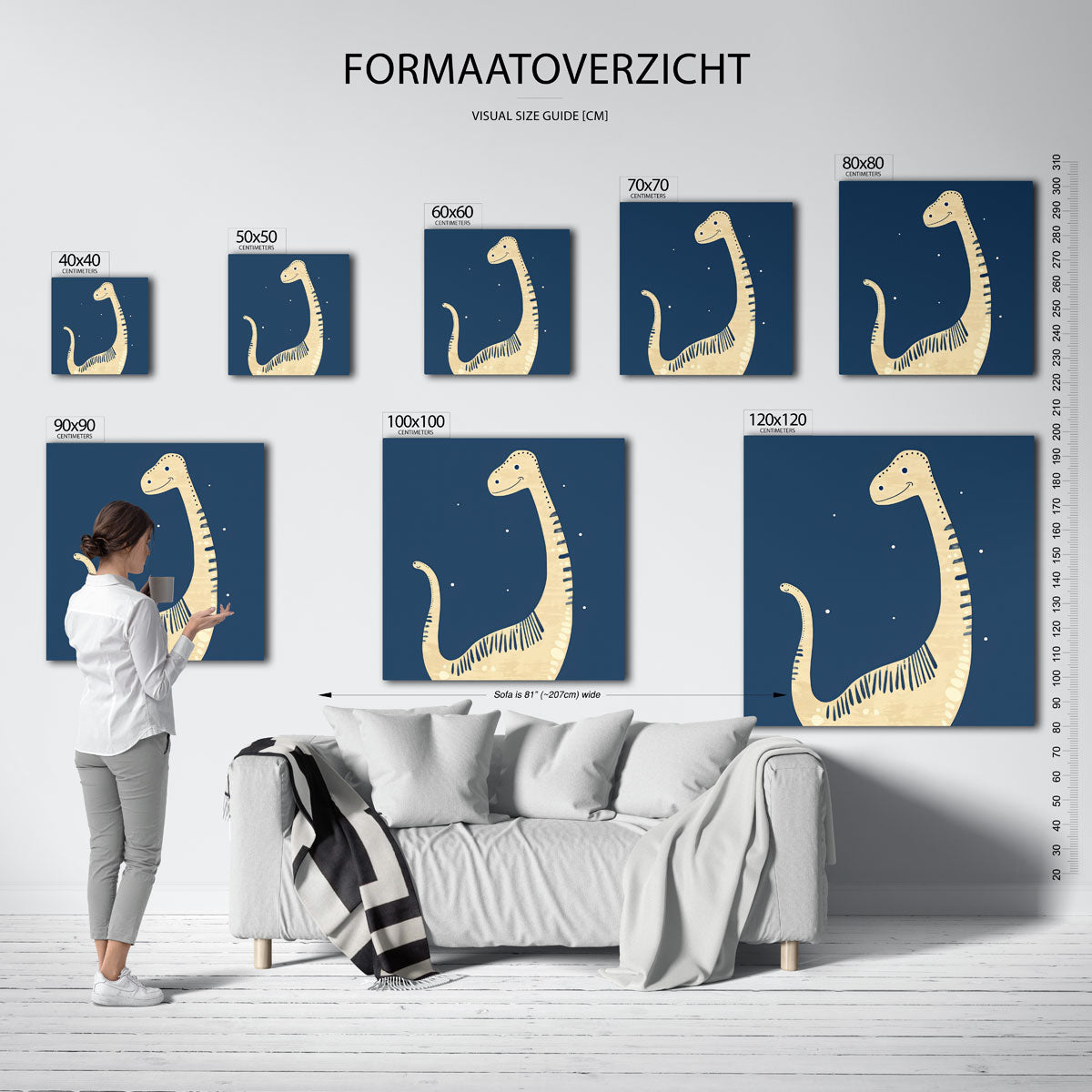 Dinosaurus glimlach – vierkante muurposter voor de kinderkamer