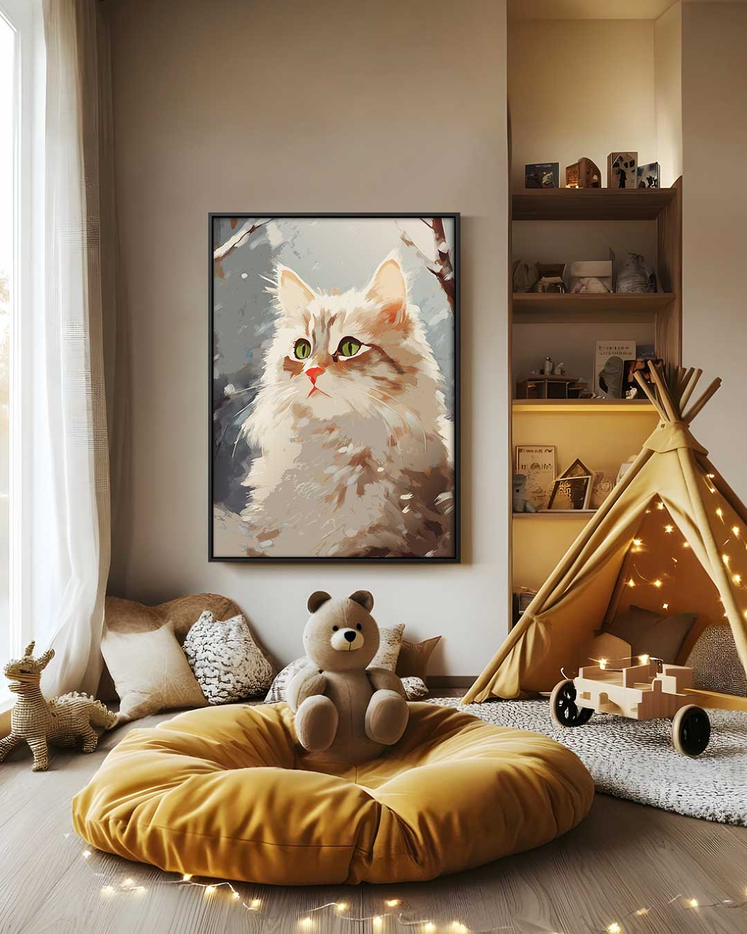 Winterse Kattenblik – canvas wanddecoratie in portret formaat