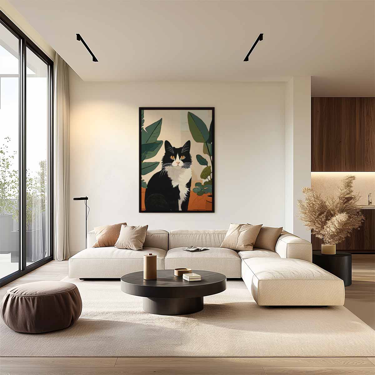 Kat tussen Planten – staand kunstwerk voor modern interieur
