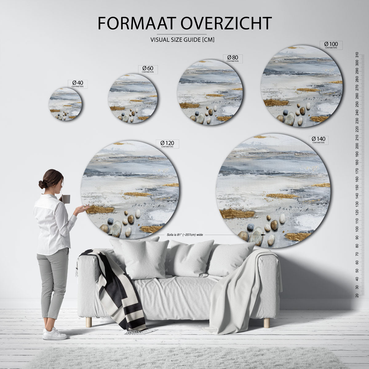 Stenen en goud – moderne ronde muurdecoratie met abstracte vormen