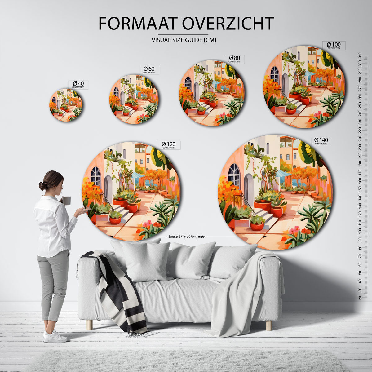 Zonnige patio – abstracte wandkunst als muurcirkel van WallArtistic