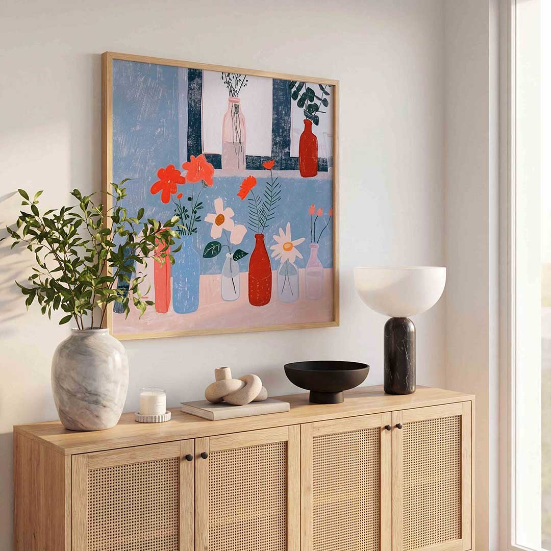 Bloemen en vazen – illustratie poster in vierkant formaat
